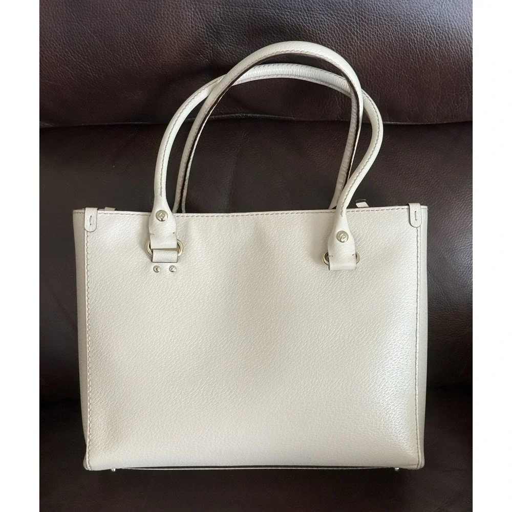 Kate Spade WELLESLEY QUINN Ivory SATCHEL‎ TOTE w/Pink Polka Dot Interior EUC